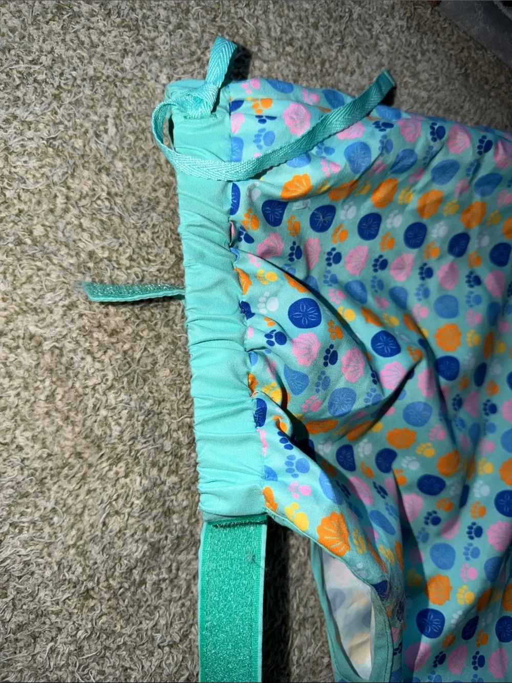 Top Paw Aqua Paw & Shell Print Hooded Dog Pants - Open behind (: